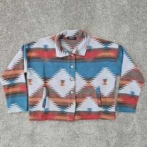 Blue B Aztec Woven Button Up Collared Western Jacket Multicolor Womens Large